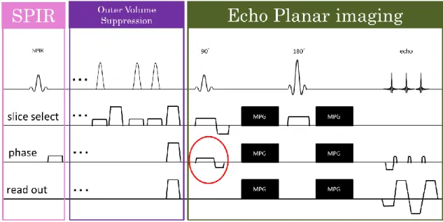図 4-3 は zoomed EPI を用いた拡散強調像のシーケンスチャートである． MRI では，一般