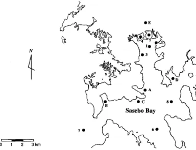 Fig.  1.  Sampling  points  in  and  out  of  Sasebo  Bay. 