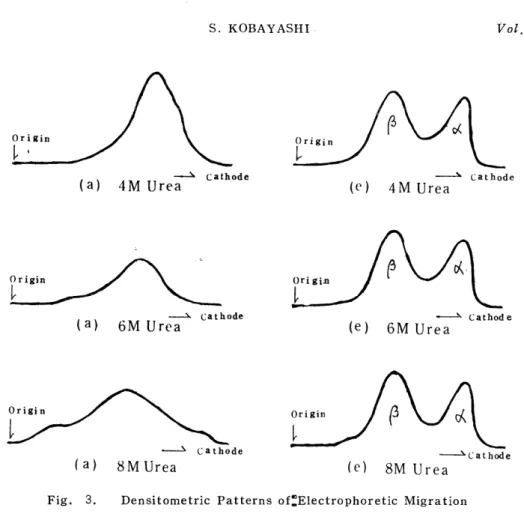 Fig.  3.  Densitometric  Patterns  of:Electrophoretic  Migration           Shown in  (a)  and  (e)  of  Fig