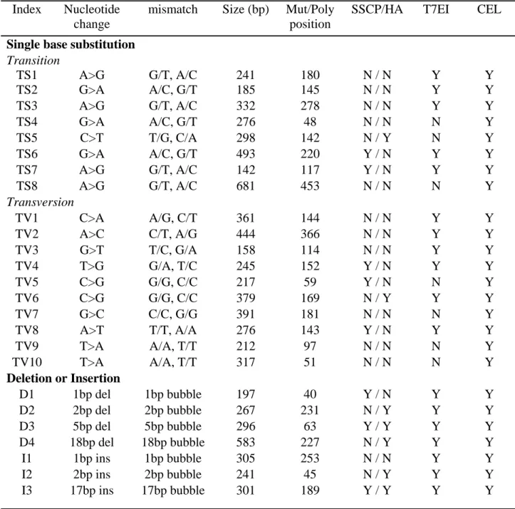 Table 2. Mismatch types and results of enzymatic cleavage  Index Nucleotide 