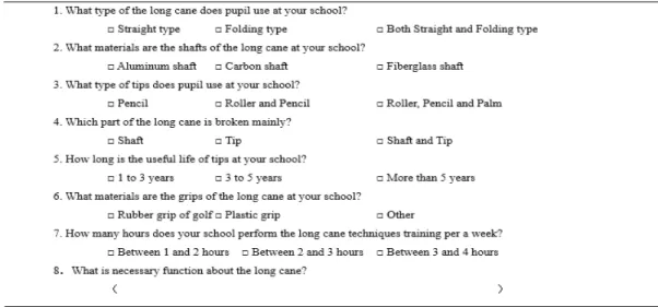 Table 1 The questionnaire of the long cane that was distributed to the Japanese visual impairment schools 