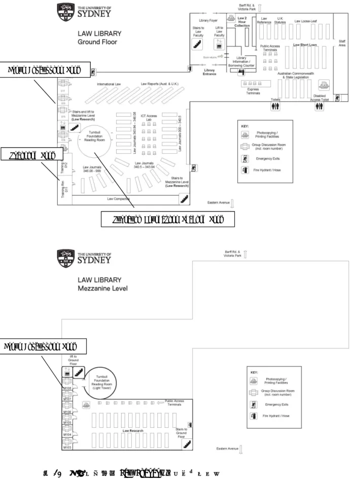 図 10  シドニー大学 Law Library のフロアマップ Training Room 