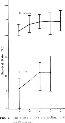 Fig. 5. The survival rate ofthesample cooled directly in the -7SC freezer in the presence of DMSO