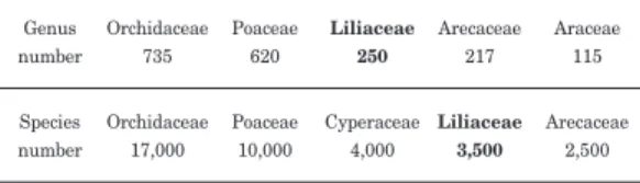 Table 1. Genus and species numbers of the large monocotyledonous families