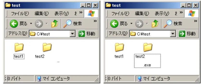 Figure  1.27  “Program  File  with  a  Fake  Folder  Icon”  shows  an  example.  The  figure  on  the  left  looks  like  it  contains two folders, but if you look into the details, you will find that the icon on the right is actually a program  masqueradi