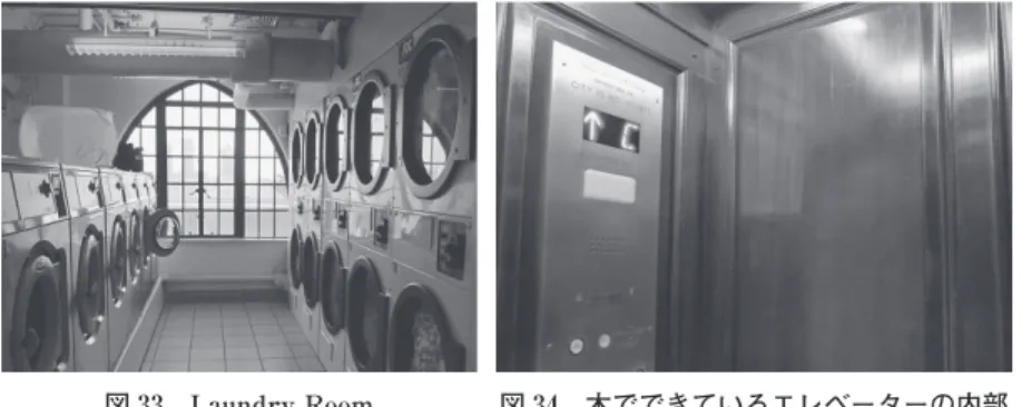 図 33 Laundry Room 図 34 木でできているエレベーターの内部