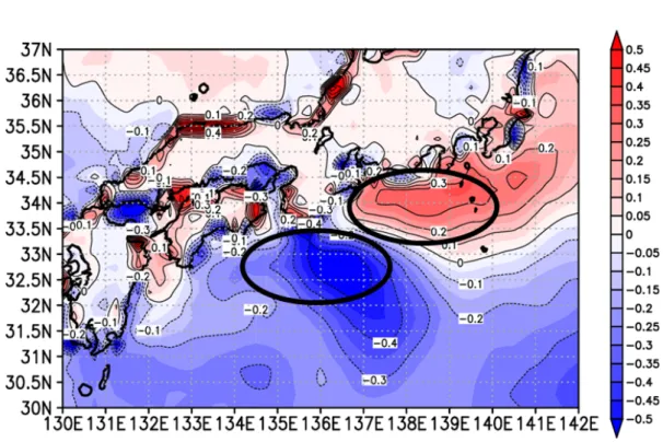 Fig. 10 地上 10m 風の偏差（大蛇行―非大蛇行） （ m/s ）