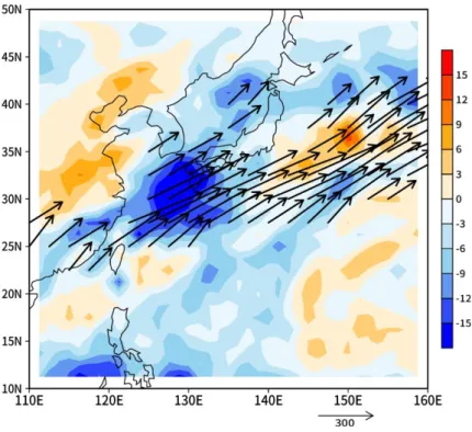 Fig. 9  東谷型における鉛直積算水蒸気フラックス 