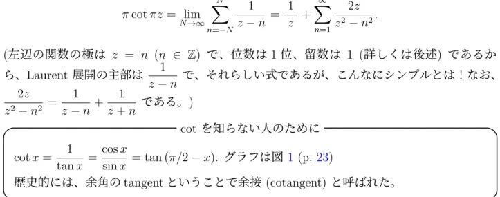 図 1: 実関数としての cot x のグラフ