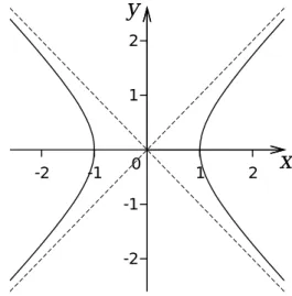 図 16.10 y 軸より右側は (cosh t, sinh t) のグラフ。