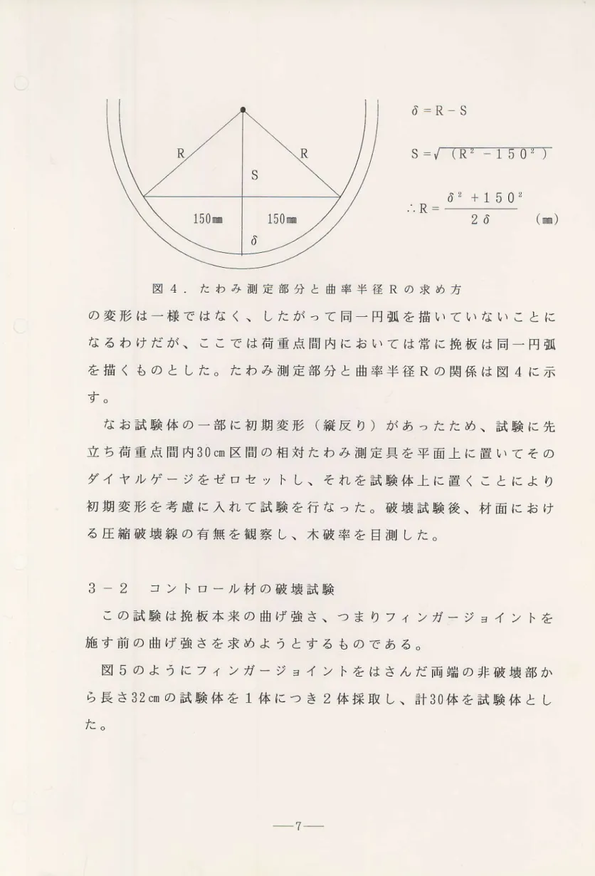 図 4   た わ み 測 定 部 分 と 曲 率 半 径 R の 求 め 方