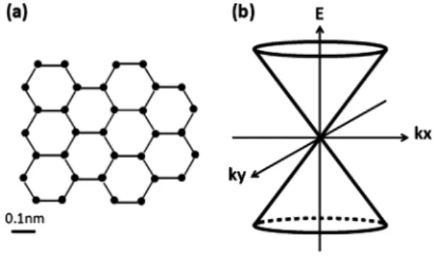 Fig. 1 (a) Molecular structure of graphene. (b)Band structure of graphene.