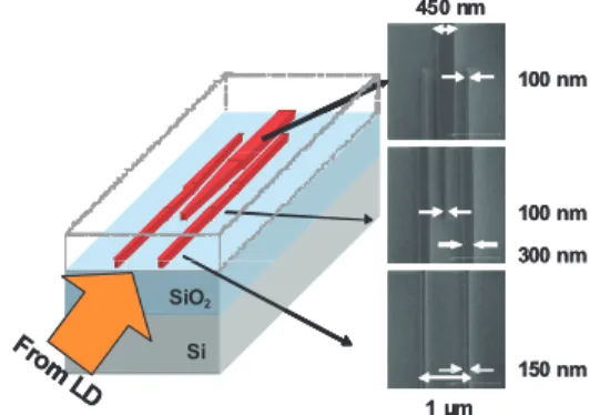 Fig. 7 Near field pattern and output intensity of LD array.