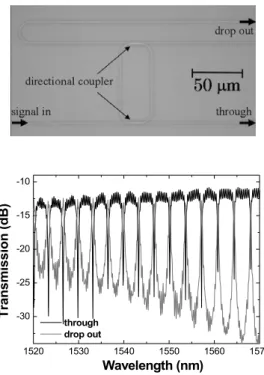 Fig. 11 Double ring resonator and its optical characteristics.