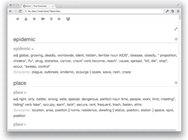 Figure 2: Saved word list showing collocations and synonyms 