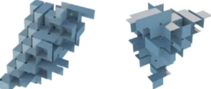 図 21 立方体に基づく形態生成 Fig. 21 Form generation based on a cube.