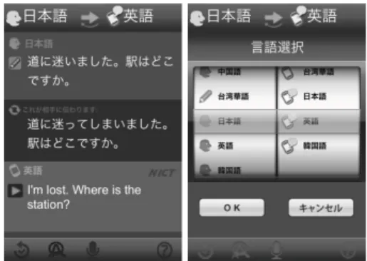 Fig. 2 Translation panel (left) and language selection panel (right)