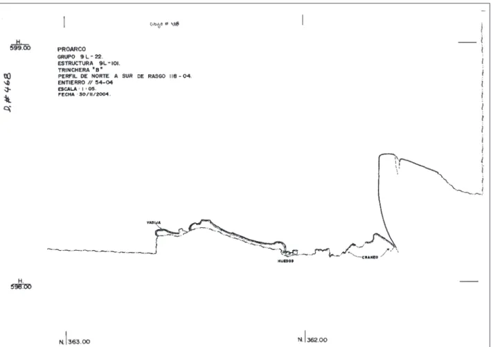 Fig. 59: Perfil norte-sur del Entierro 54 Rasgo 118