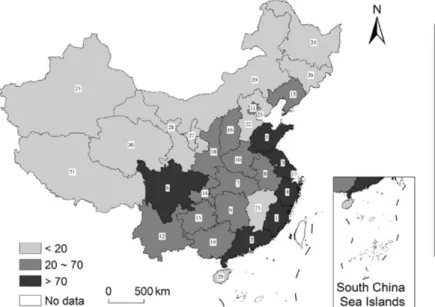 Figure 2. Number of PPP projects implemented in China by province. Source: 