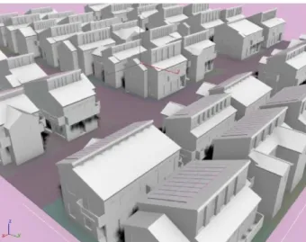 Figure 7. 3D building models with double leaned roof automatically generated after land  readjustment 