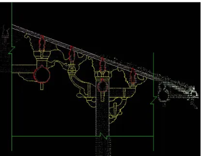 Figure 12. The drawing of the Dougong beams above the Gold Pillar using the cloud of  points 