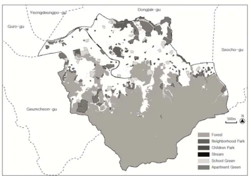 Figure 2. Green spaces in Gwanak-gu 