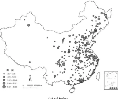 Figure 4. The spatial distribution of urban space-time stability index 