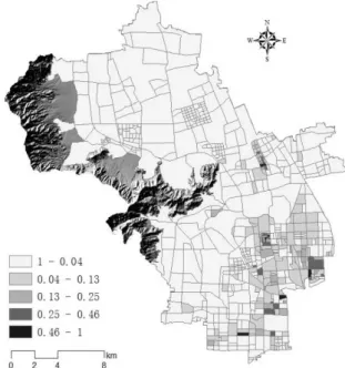 Figure 3. Distribution of enterprise scales of blocks in Haidian district,  Beijing 