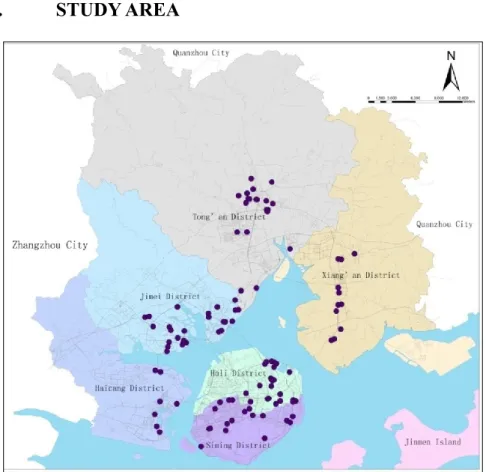 Figure 1. Study Area and the sample data (Xiamen City) 