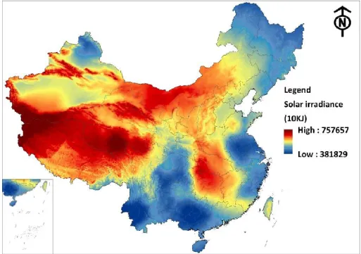 Figure 7. Solar irradiance spatial distribution of China 
