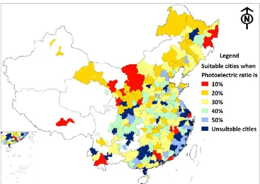 Figure 10. Suitable cities when photoelectric ratio of solar module increases in the future