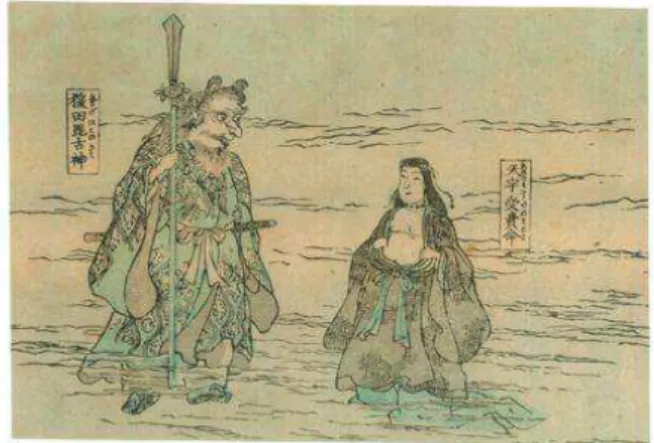 Fig. 3. The attitude of ! miya-no-Me (the right side) on  the Eighth Seat of “Hasshinden”, drawn by Utagawa  Kuniyoshi (Ichimu D&#34; jin [1860]: Nihon-kaibyaku-yuraiki,  Vol