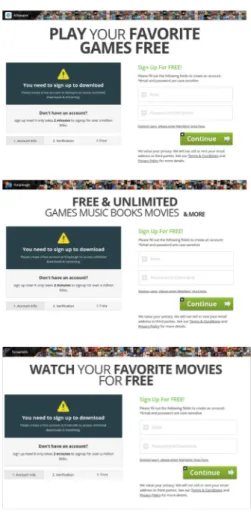 Fig. 8 Examples malware-distribution pages that require user to rename files and execute them.