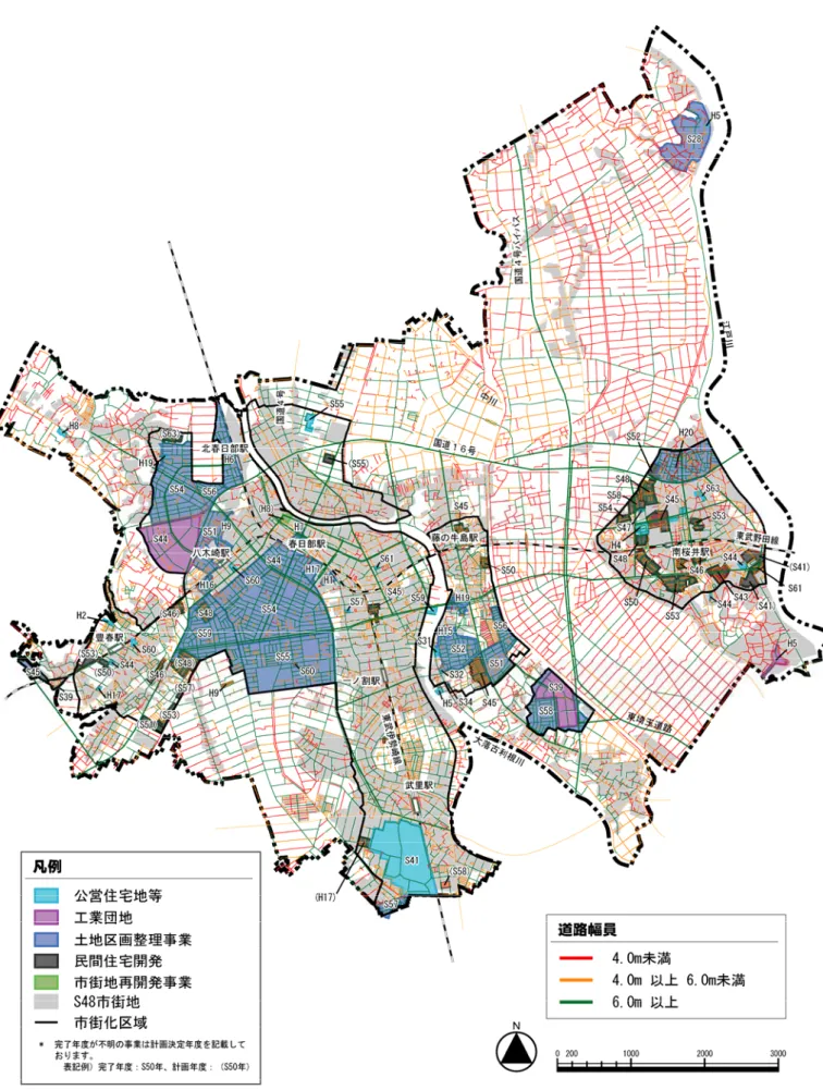 図  市街地履歴と道路基盤の状況 