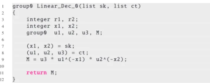 Fig. 2 Pseudo-code of the decryption function of Linear Encrypiton in CSDL.