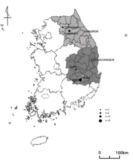 Figure 4.1: Sample sites and sample distribution 
