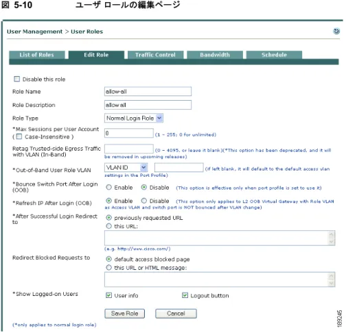 図 5-10 ユーザ ロールの編集ページ