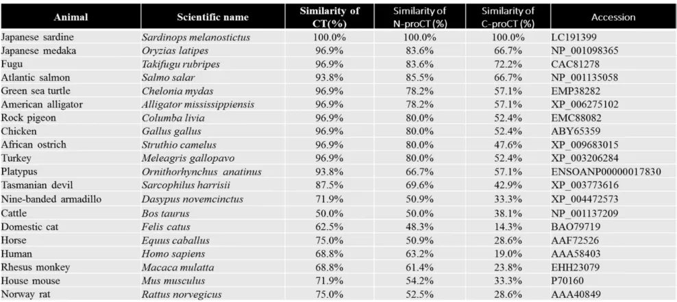Table 1. Similarity of sardine CT, N-proCT, and C-proCT to those of others 
