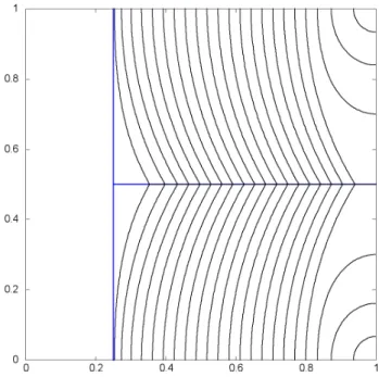 Figure 3.7: Evolution of the initial T-junction (blue) via SDV method and its under- under-lying interface network at different times (black).