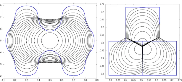Figure 3.10: An example of a two-phase (left) and four-phase (right) mean curvature evolution generated via SDV method.