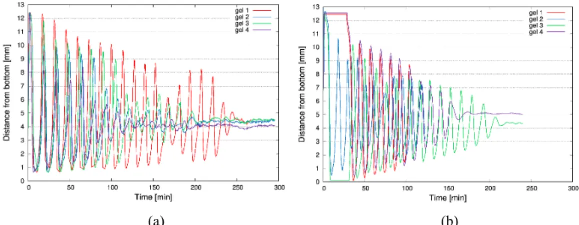 Figure 9. Vertical Repetitive Movements in PAANa Solution (a) For Case A Gels; (b) For Case B Gels 