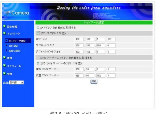 図 3-6 ：固定 IP アドレス設定
