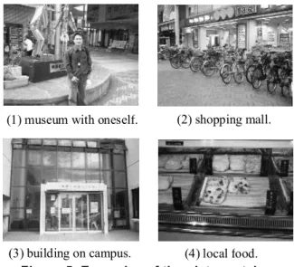 Figure 5: Examples of the pictures taken  The  day  of  the  experimentation  the  students  gathered at the classroom with the teachers, picked up  their  PDAs  and  received  instructions  for  completing  the  first  task,  subsequent  tasks  were  prov