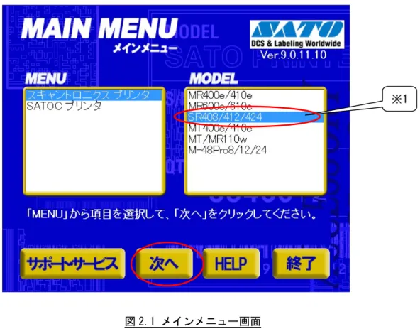 図 2.1 メインメニュー画面 