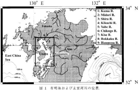 Fig.  1  Index  map  of Ariake  Bay  and  major  rivers.