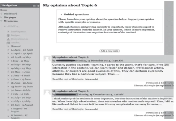 Figure 2. The discussion forum on the Moodle site