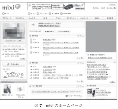 図 7 mixi のホームページ