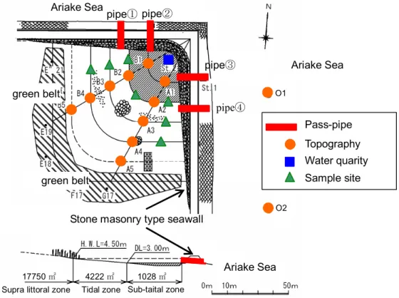 Fig.  2  Sample  sites  and  transects  at “Yacho-no-ike”