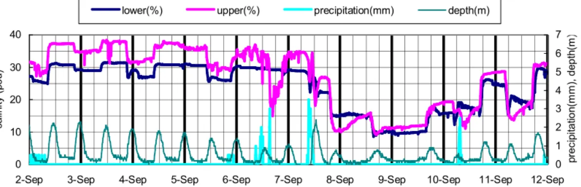 Figure 8 shows precipitation and salinity values at 10-minute intervals between 2 nd  and 12 th  Sep