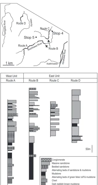 Fig. 4  Lithologic columnar sections of the Himekawa Complex  (Nagamori et al., 2010).